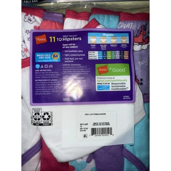 22‎ pr Hanes  Cotton Briefs Hipsters Underwear Girls Size 14 - Picture 3 of 3